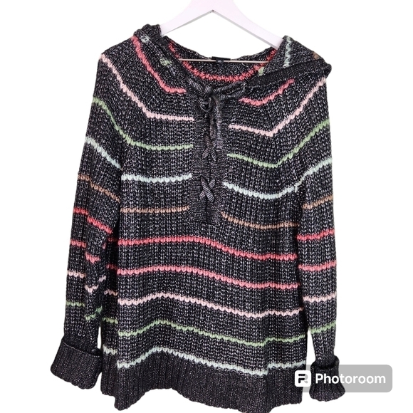 Torrid Sweater Women's sz 00 - Med/Lg 10 Chunky Pullover Striped Raglan Sweater - Picture 2 of 8